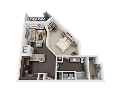 Floor plan for 1 bed, 1 bath, 750 sqft